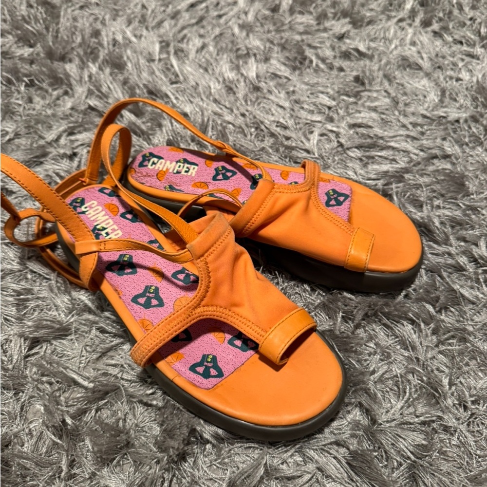 Camper Vibrant Orange Sandals with Pink Accents